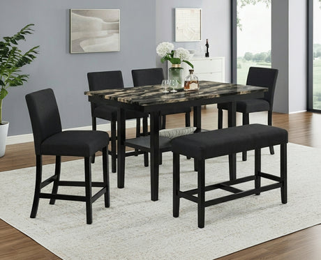Marbel Faux Marble Counter Height Dining Set 5-Piece With Bench, Gold Black from Ella Furniture