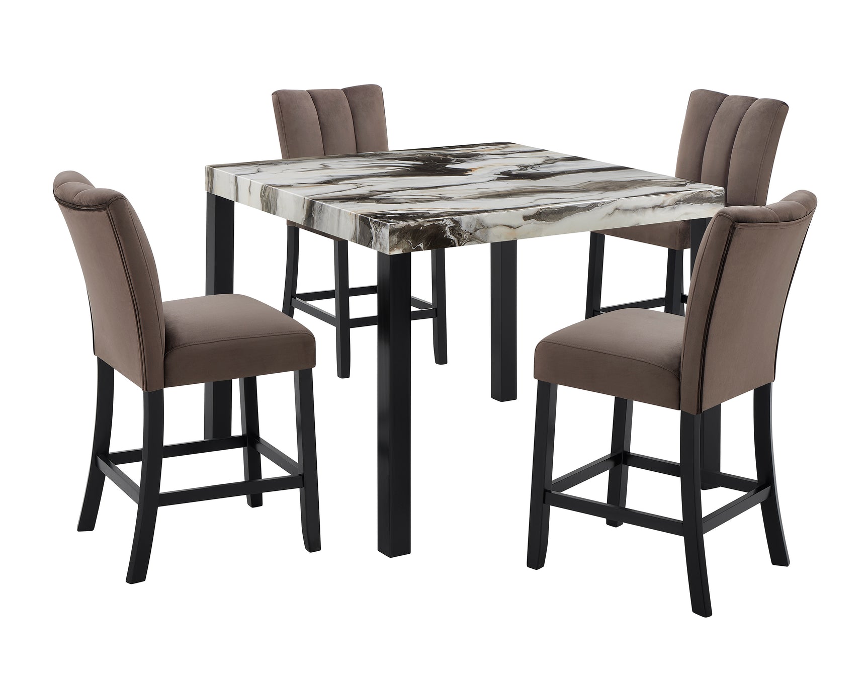 Vega Brown Faux Marble Counter Height Set