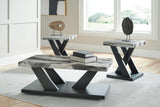 Dark Wood-Look and White Faux Marble 3-Piece Coffee Table Set — product view
