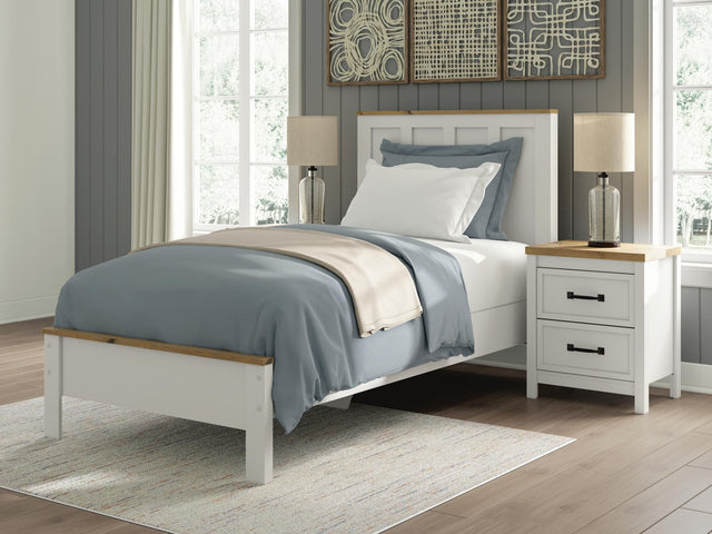 Kerisden White/Brown Twin Panel Complete Bed Frame — product view