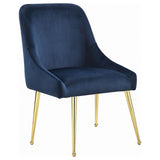 Kella Marble & Gold Round Dining Set with 4 Blue Upholstered Chairs