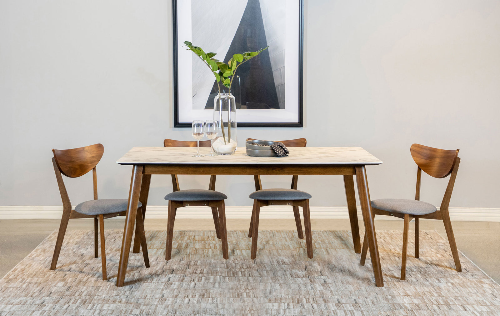 Everett Natural Walnut Rectangular Dining Room Set
