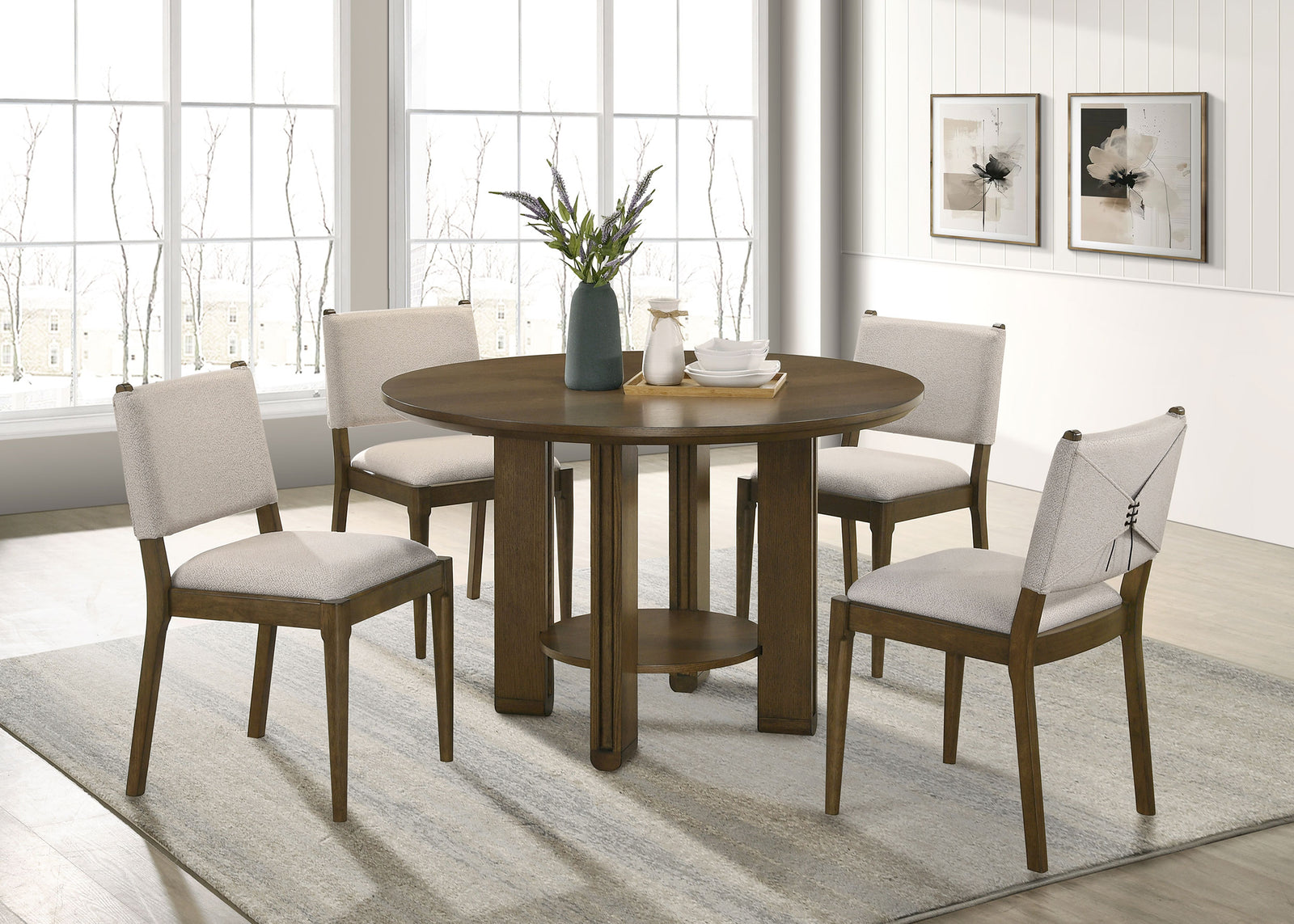 Ottowa Brown Round Wood Dining Room Table Set