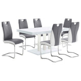 Brooklyn White High Gloss Dining Table with Chrome Base and Upholstered Chairs