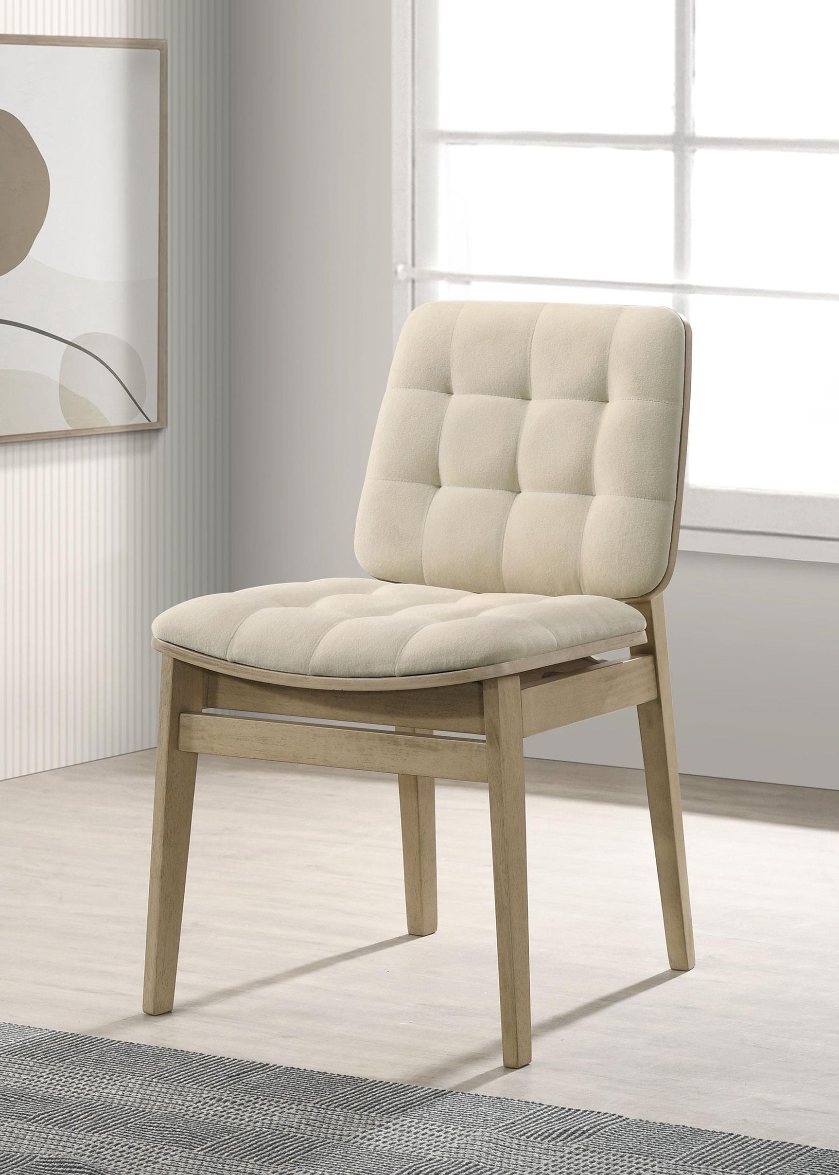 Redbridge Velvet Upholstered Side Chair Cream and Natural Oak (Set of 2)