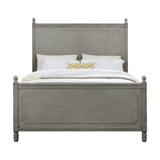Gray Modern Traditional Rustic Solid Wood And Veneers Panel King Bed - Ella Furniture