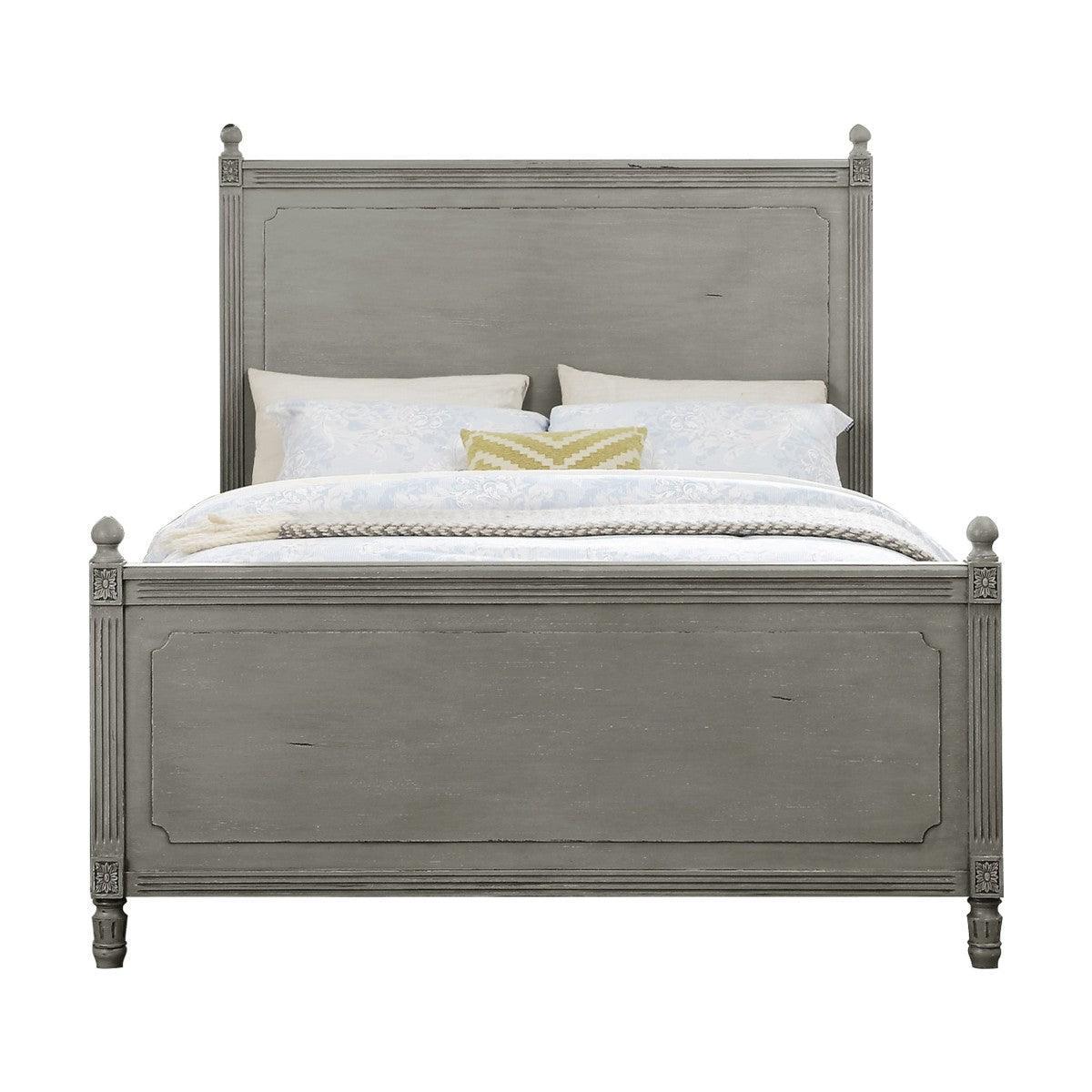 Gray Modern Traditional Rustic Solid Wood And Veneers Panel King Bed - Ella Furniture