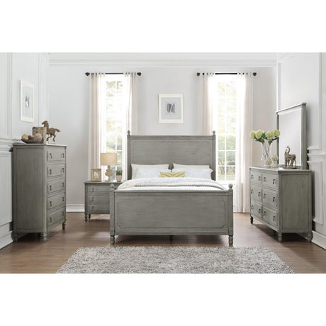 Gray Modern Traditional Rustic Solid Wood And Veneers Panel King Bed - Ella Furniture