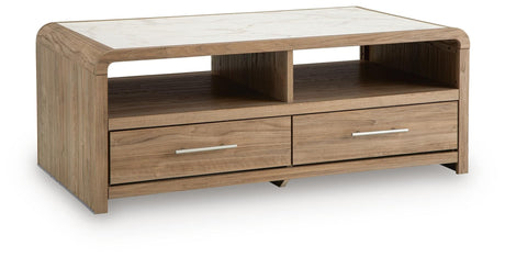 Dovander White/Natural Coffee Table — angled view