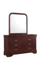 Louis Phillipe Cherry, Black, Gray Dresser & Mirror