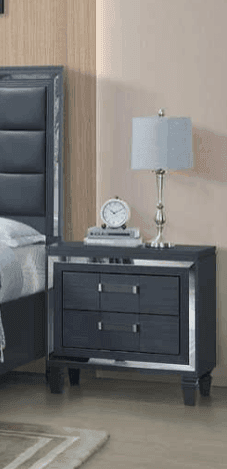 Meg Black Gray Modern Nightstand with LED Mirror and Storage