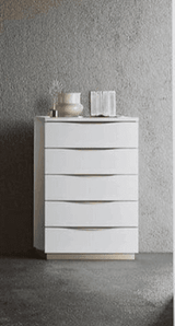 Kharma White 5-Drawer Chest with High Gloss Lacquer Finish