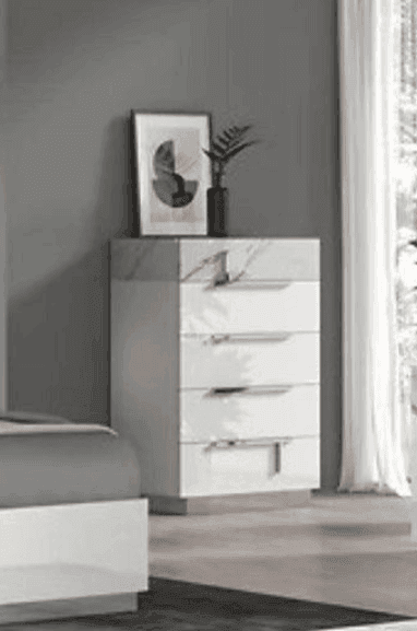 Sunset White and Gray 5-Drawer Chest with Marble Top