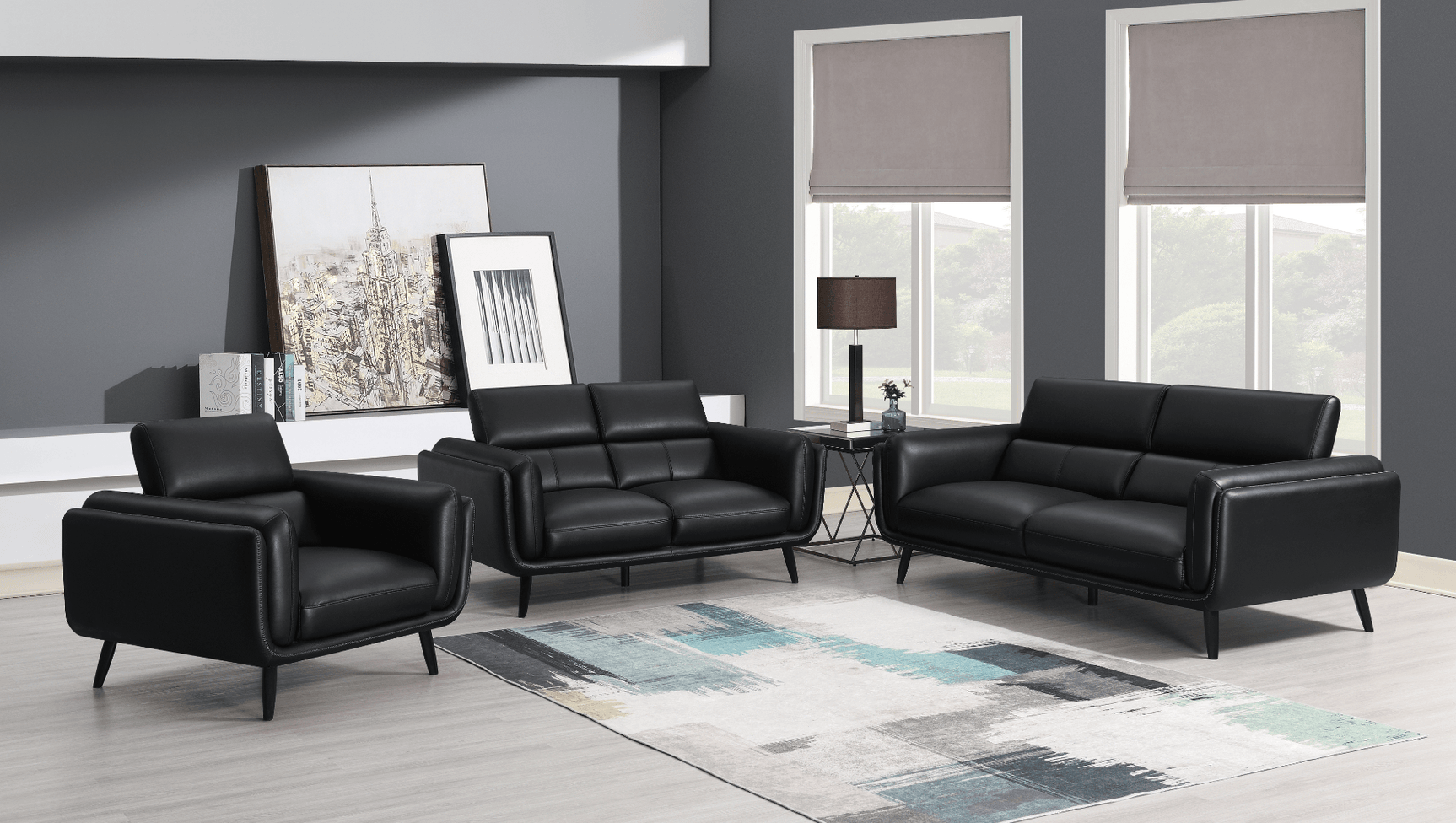 Shania 2-Piece Track Arms Living Room Set Black