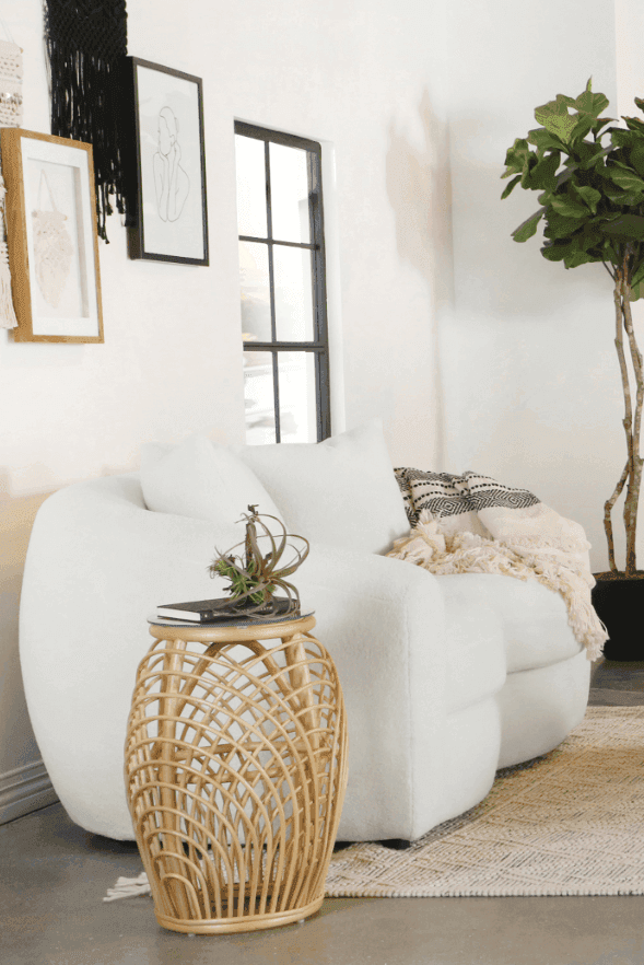 Isabella White Bouclé Upholstered Loveseat with Tight Back