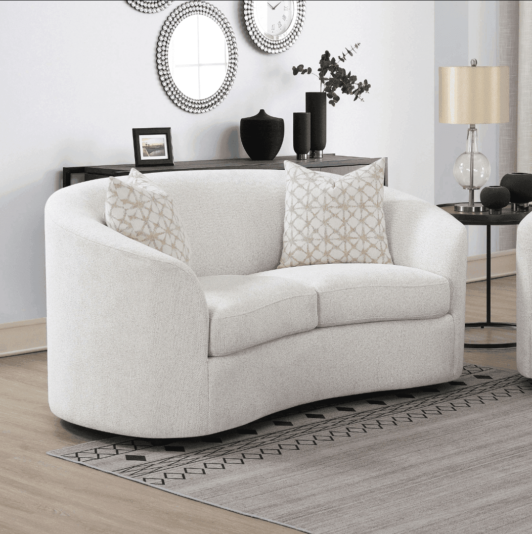 Rainn Latte Boucle Upholstered Mid-Century Modern Loveseat