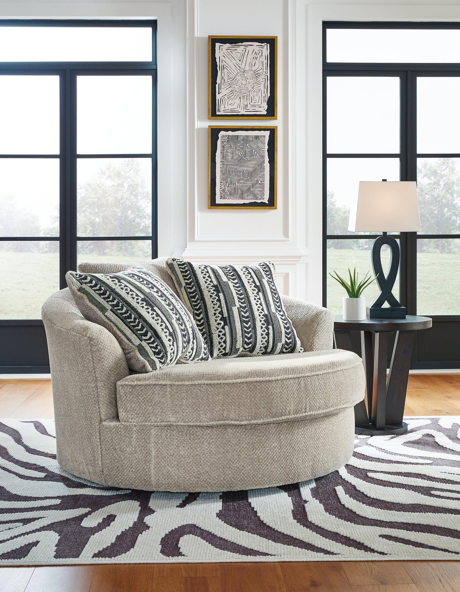 Calnita Sisal Velvet Oversized Swivel Accent Chair - Ella Furniture