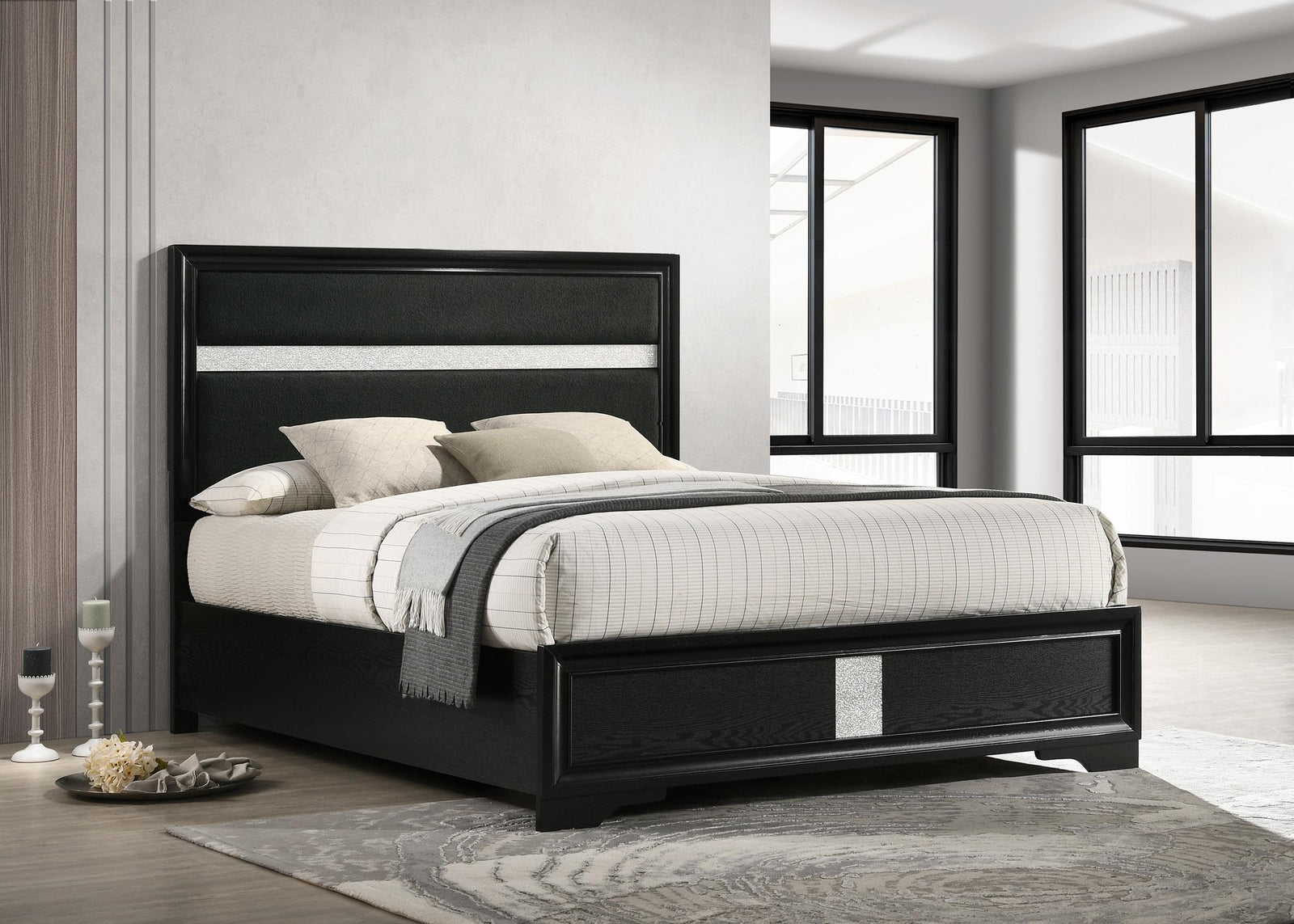 MIRANDA COLLECTION Miranda 55-inch Upholstered Queen Panel Bed Black