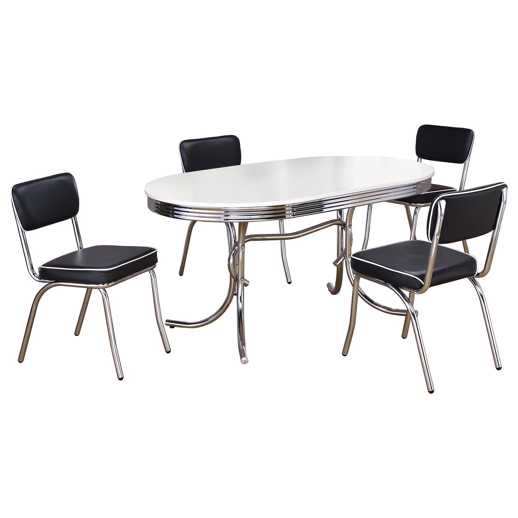 Retro White Black Oval Dining Room Set