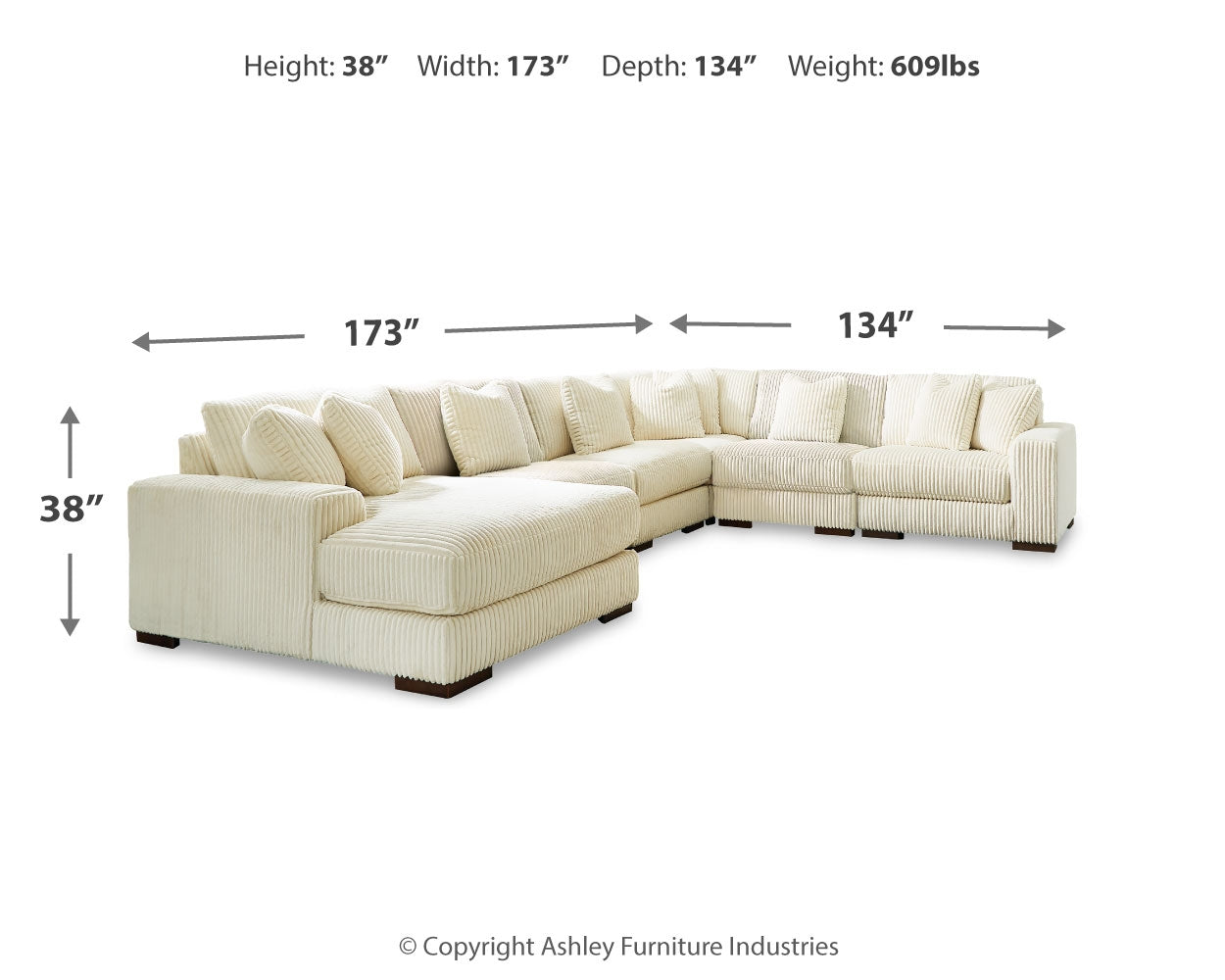 Lindyn Ivory Velvet 6-Piece Sectional with Chaise