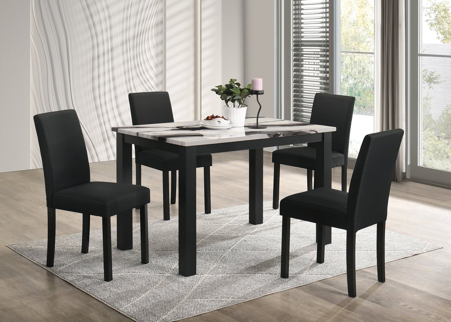 Resia Brown Marble Dining Set With Table And 4 Side Chairs from Ella Furniture