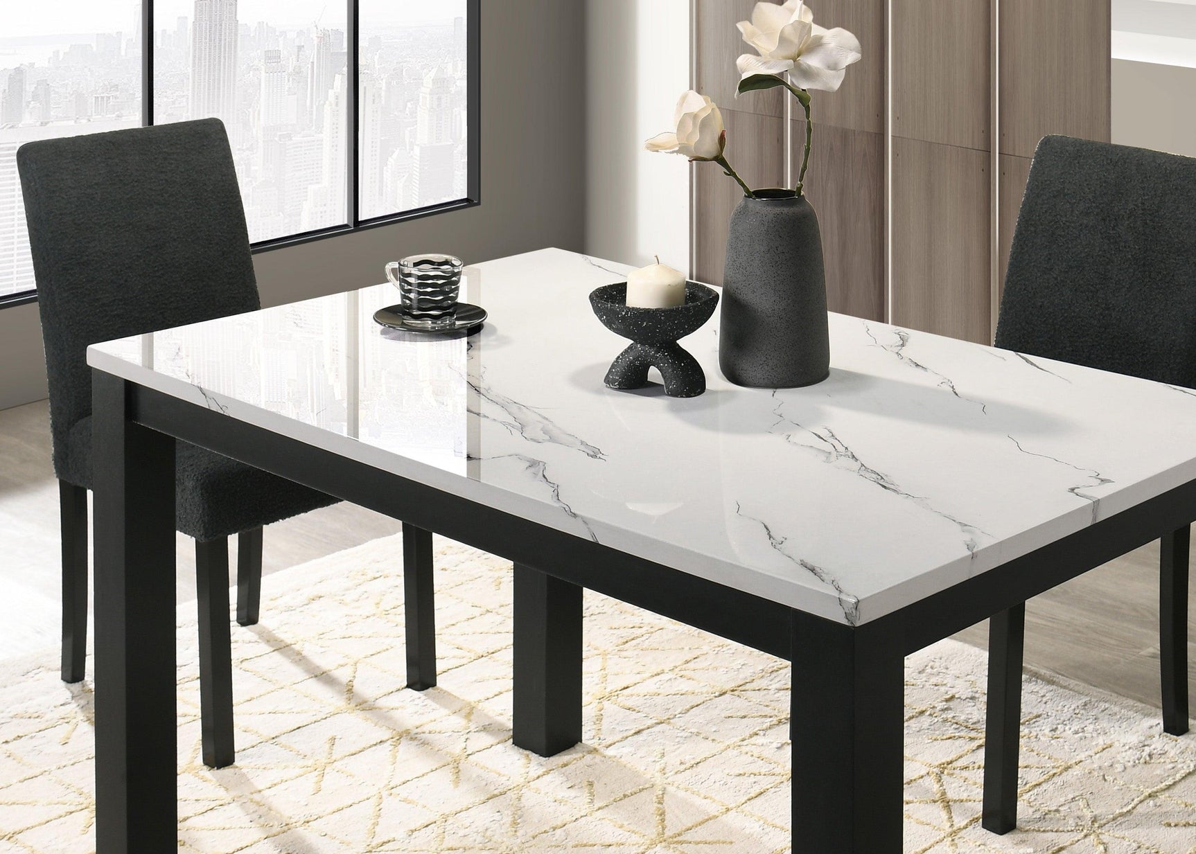 Resia Black White Rectangular Dining Room Set