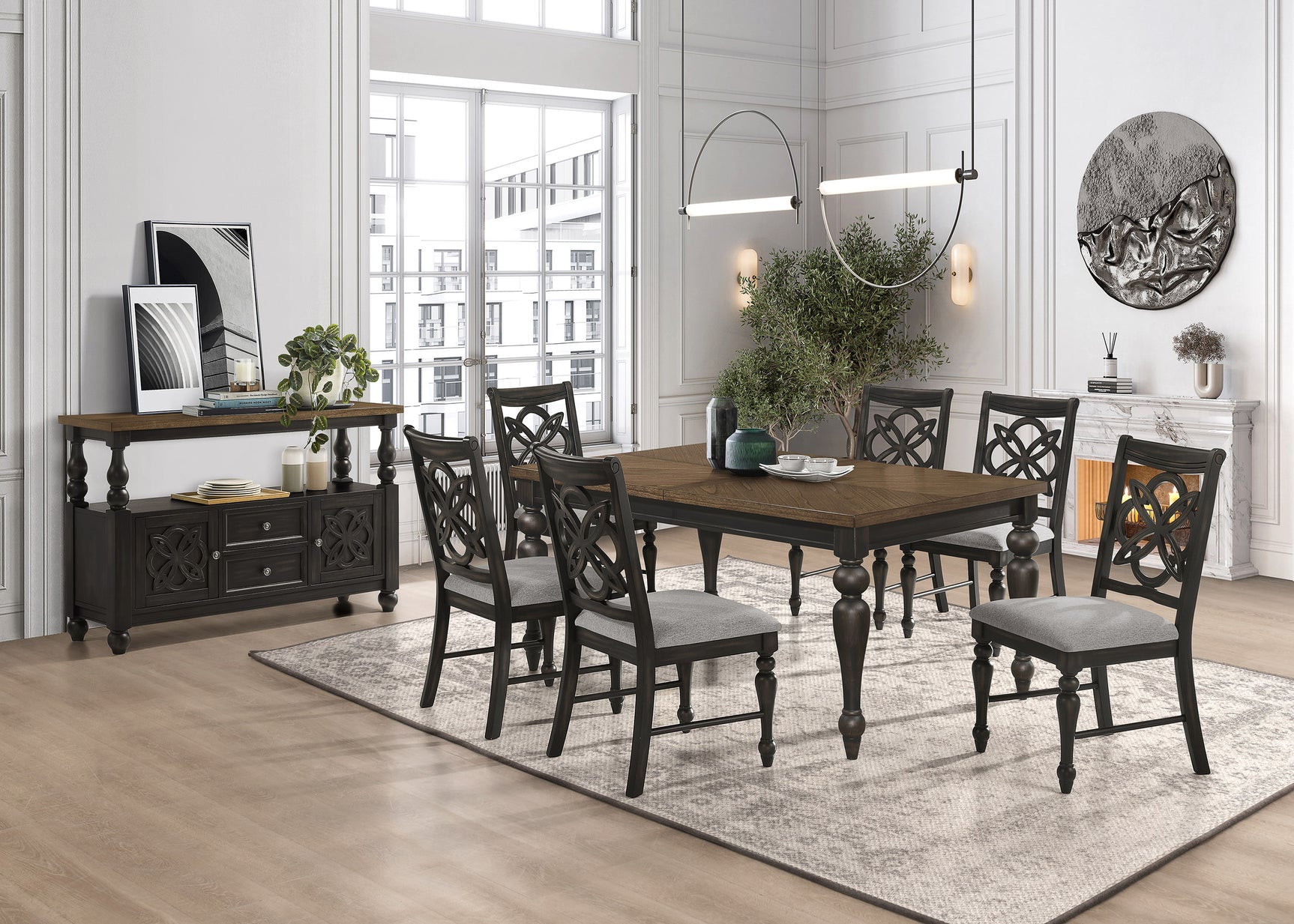 Hilara Brown Gray Fabric Upholstered Dining Room Set