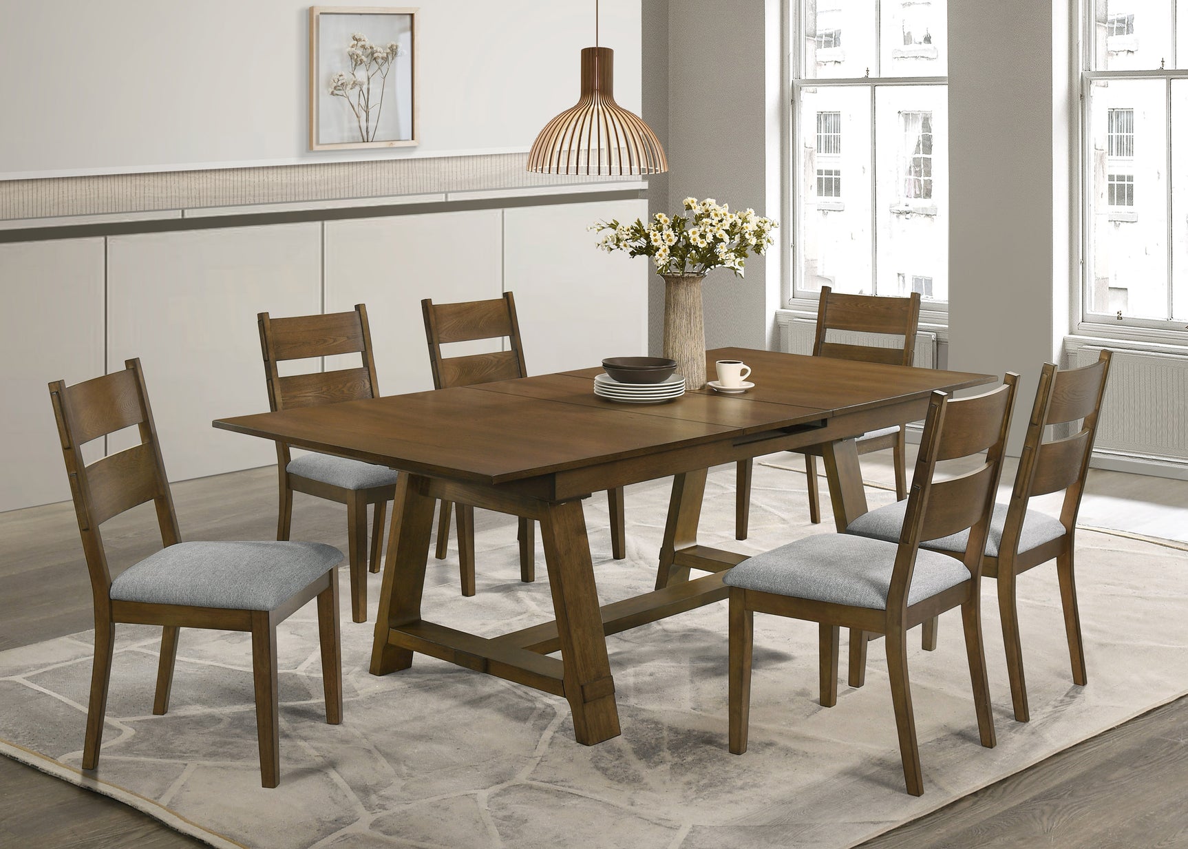 Everly Brown Gray Rectangular Extendable Dining Room Set