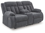 Observation Steel Velvet Power Reclining Loveseat with Console