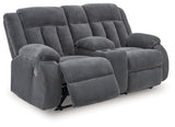 Observation Steel Velvet Power Reclining Loveseat with Console