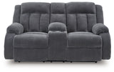 Observation Steel Velvet Power Reclining Loveseat with Console