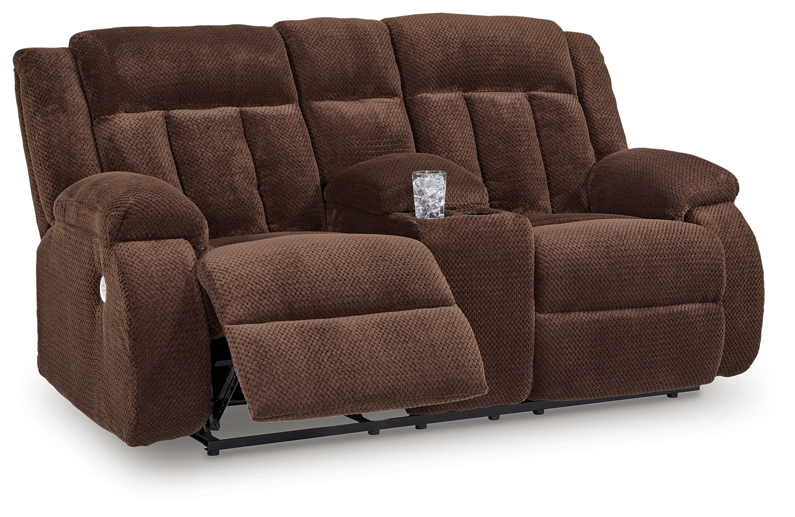 Observation Chocolate Velvet Power Reclining Loveseat with Console