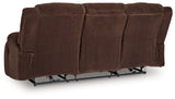 Observation Chocolate Velvet Power Reclining Sofa with Drop Down Table
