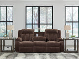 Observation Chocolate Velvet Power Reclining Sofa with Drop Down Table