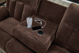 Observation Chocolate Velvet Power Reclining Sofa with Drop Down Table