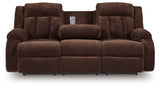 Observation Chocolate Velvet Power Reclining Sofa with Drop Down Table