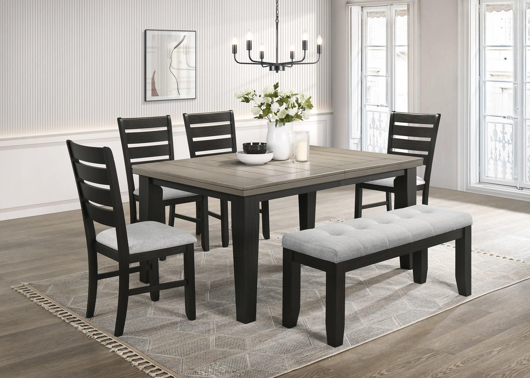 Bardstown Light Gray Upholstered Tufted Dining Room Set