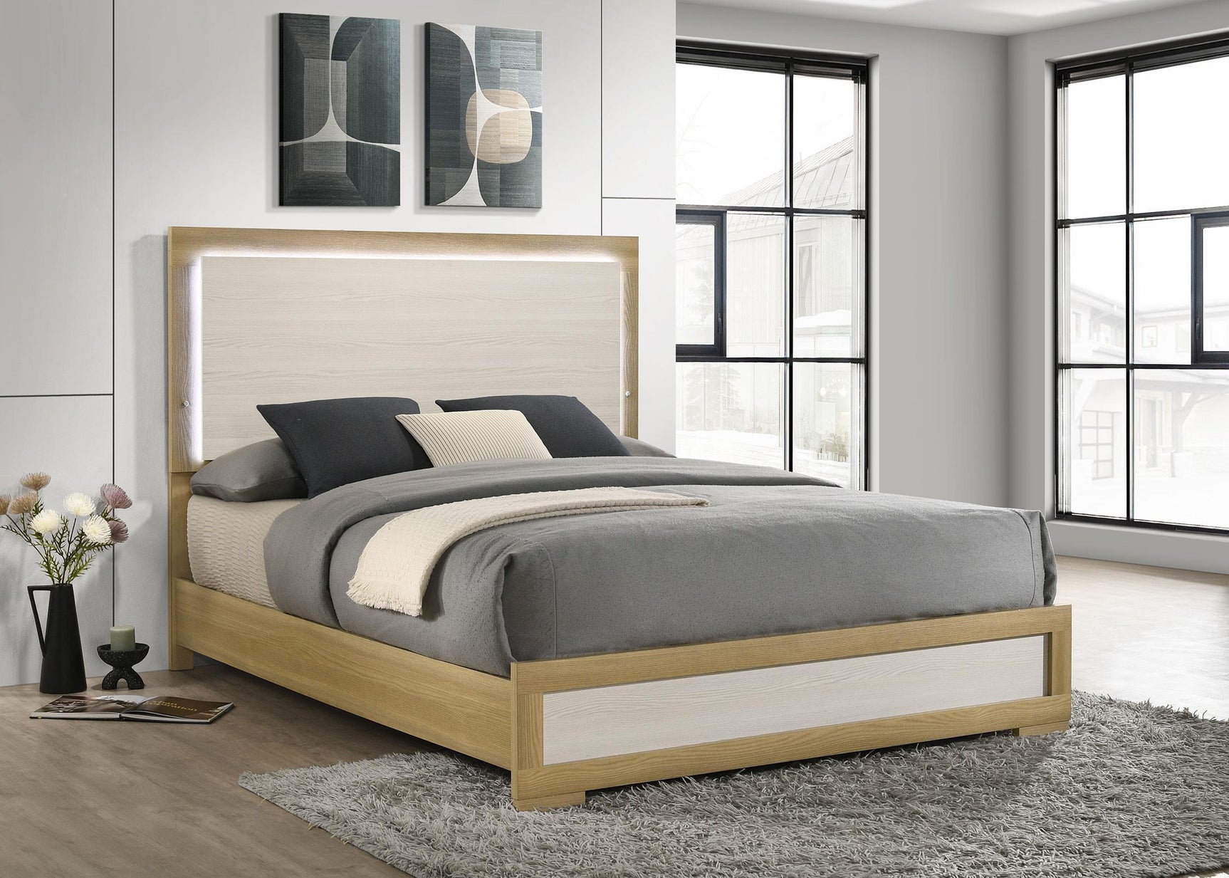 Hyland Natural White LED Panel Queen Bed