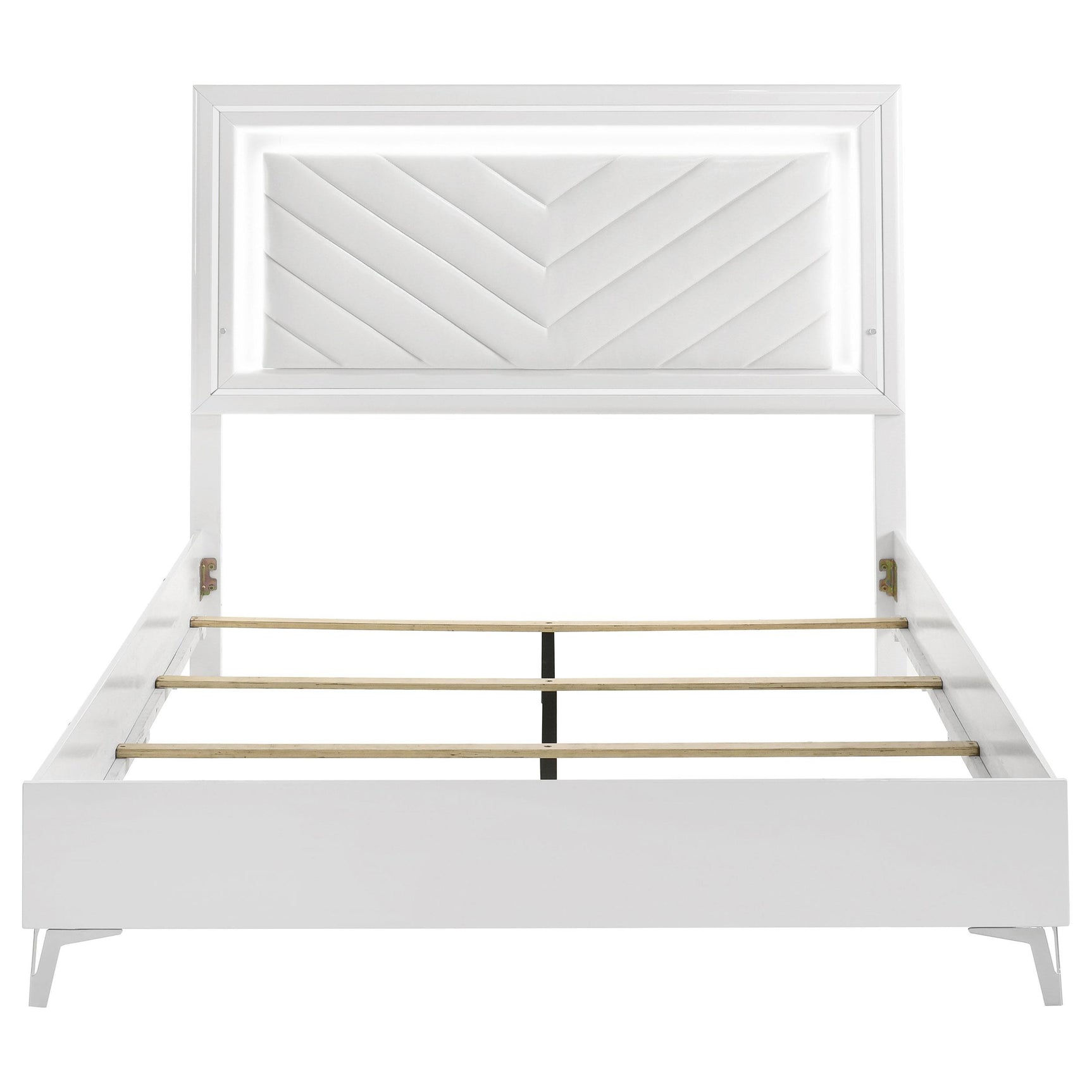 Cassia Queen LED Panel Bed White High Gloss