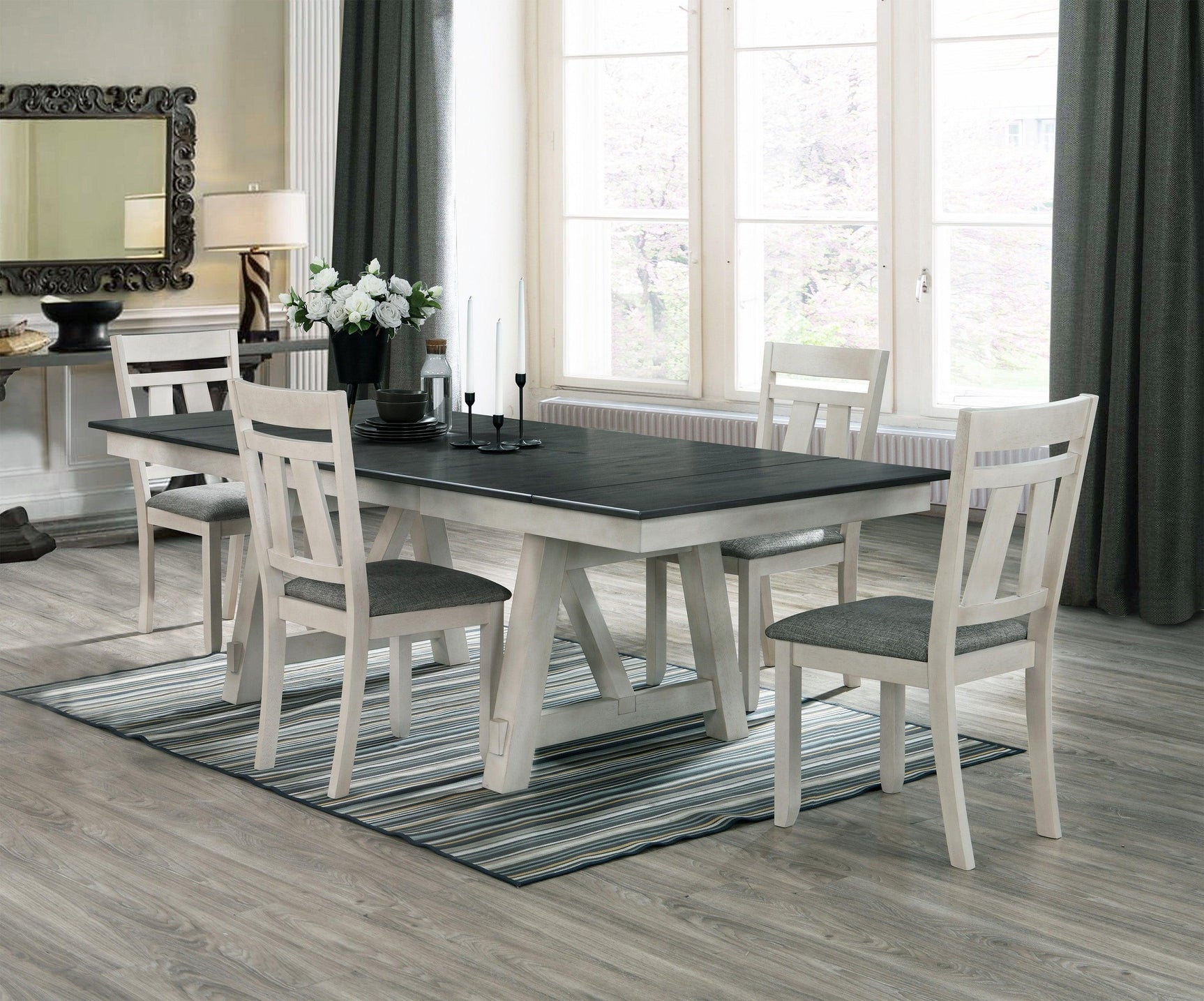 Maribelle Chalk Gray Extendable Dining Room Set