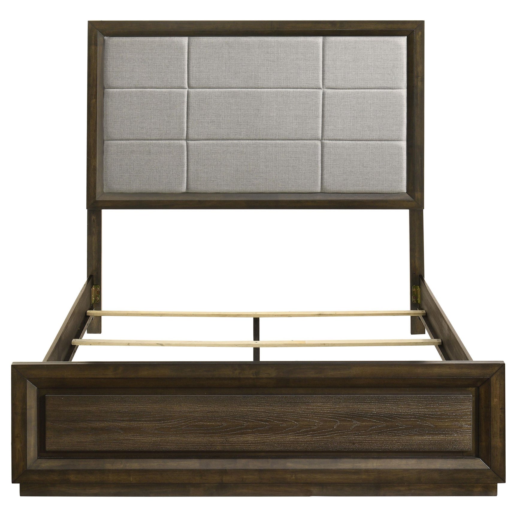 Atlas 63-inch Queen Upholstered Panel Bed Grey and Dark Oak