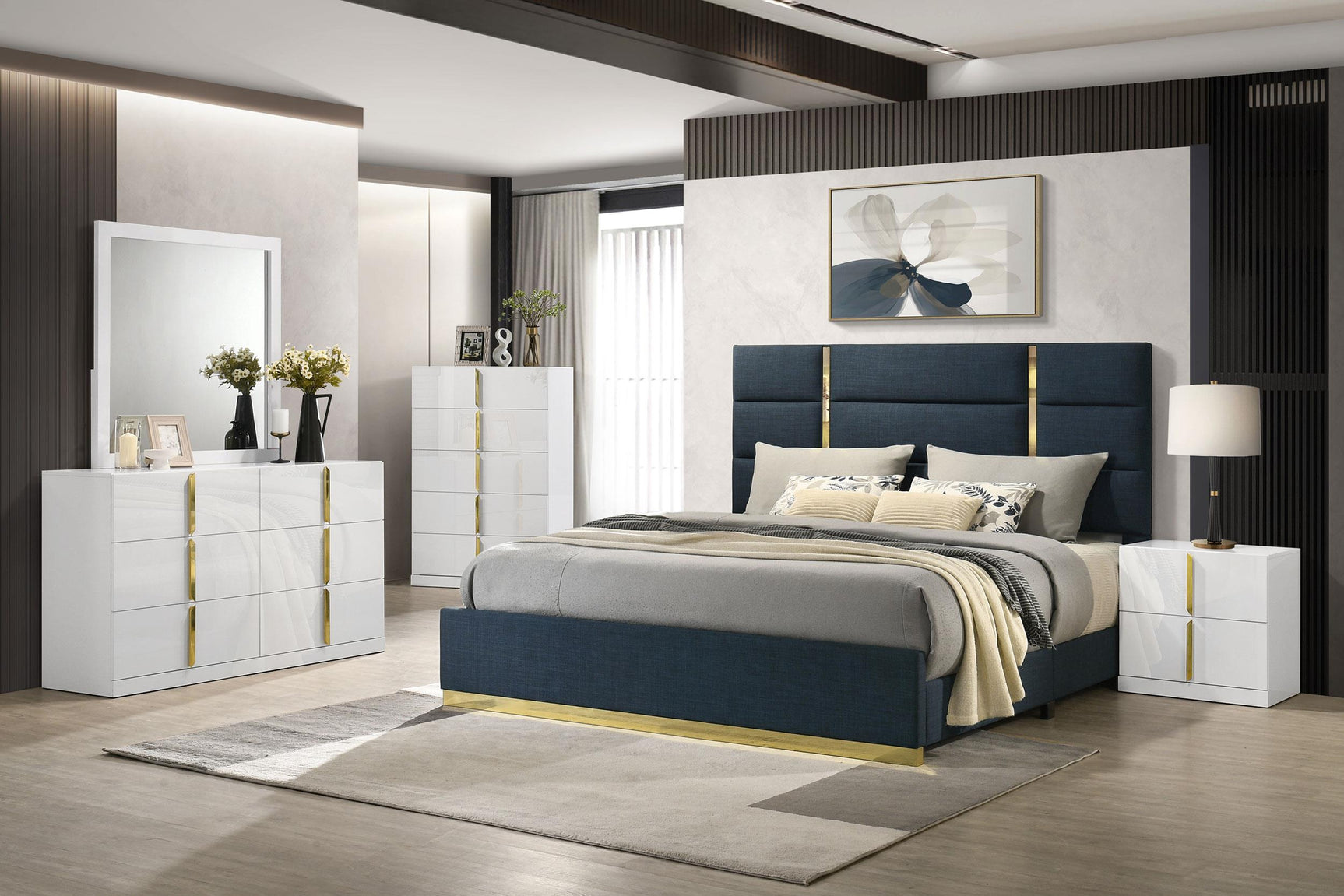 Ines 2-drawer Nightstand Bedside Table White High Gloss