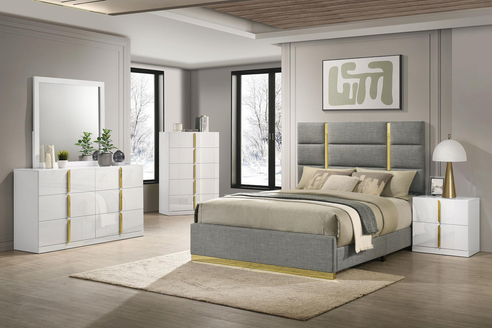 Ines 2-drawer Nightstand Bedside Table White High Gloss
