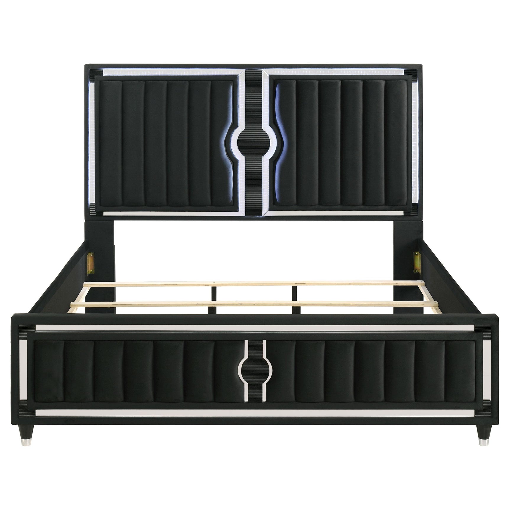 Ravenne Velvet Upholstered Eastern King LED Panel Bed Black
