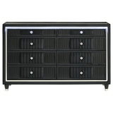 Ravenne 8-drawer Velvet Upholstered LED Dresser Cabinet Black
