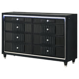 Ravenne 8-drawer Velvet Upholstered LED Dresser Cabinet Black