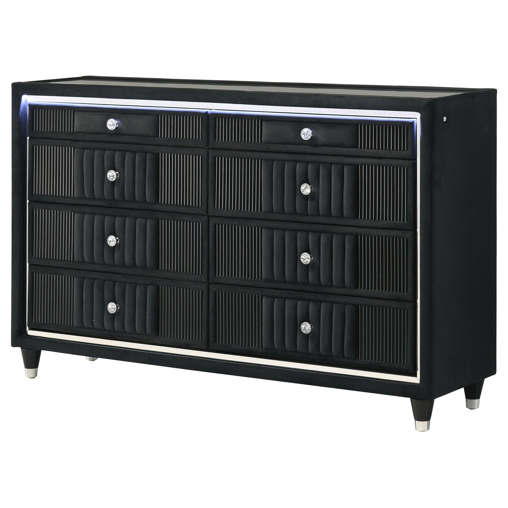 Ravenne 8-drawer Velvet Upholstered LED Dresser Cabinet Black
