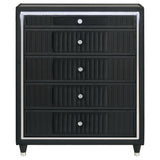 Ravenne 5-drawer Velvet Upholstered LED Chest of Drawers Black