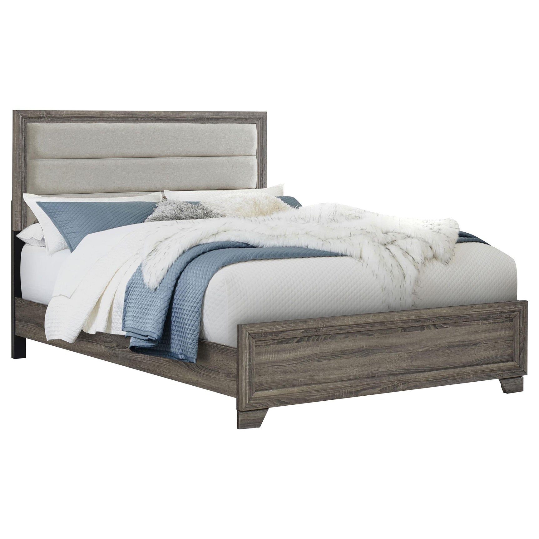 Wright 50-inch Upholstered King Bed Brown Oak