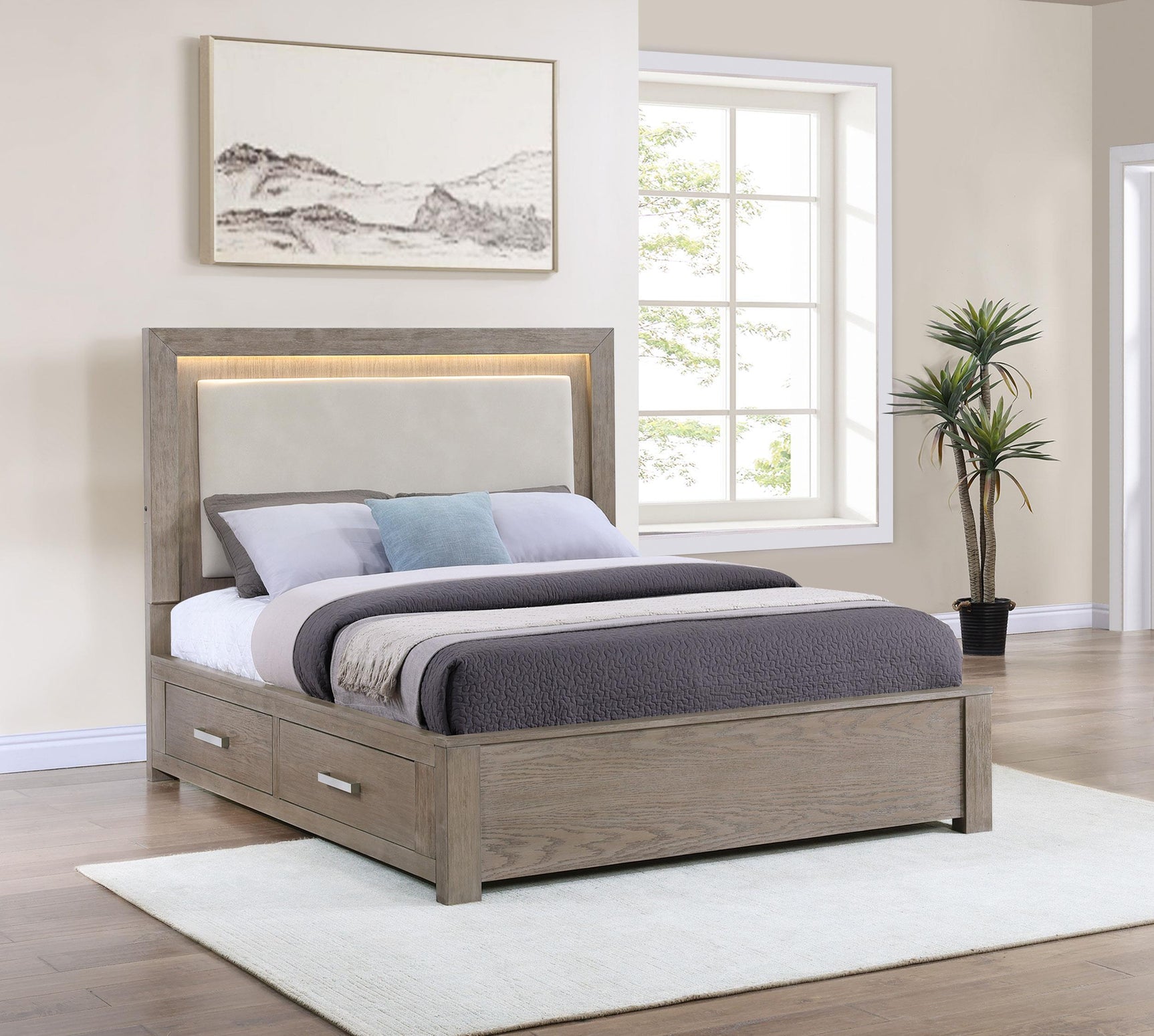 Kenora 56-inch King LED Storage Bed Barley Brown